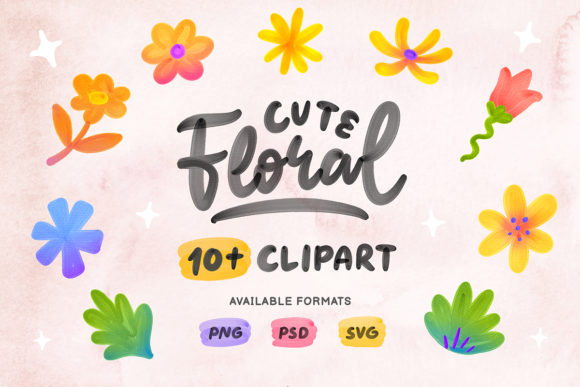 Cute Floral Clipart Illustrations for Graphics and Crafts