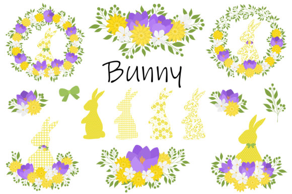 Easter Bunny Silhouette and Floral Decor Graphics & Illustrations