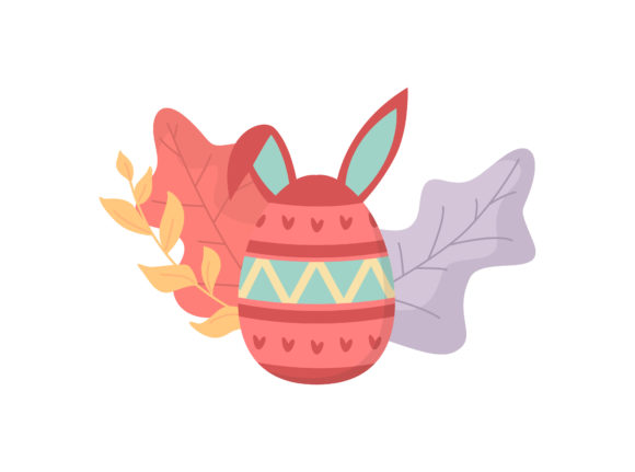Easter Egg Ears Pink Red Floral Vector Graphics and Illustrations