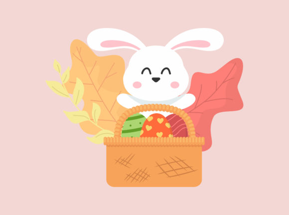 Easter Eggs Green Bunny Basket Floral Graphics and Illustrations Review
