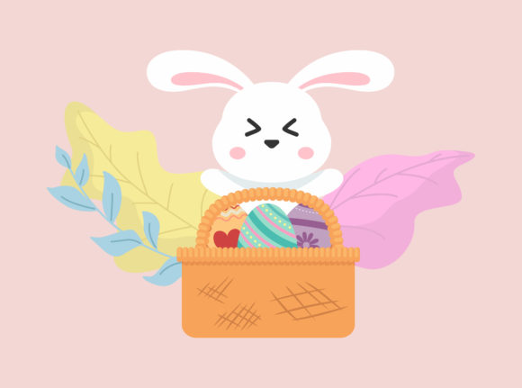 Easter Eggs Love Red Bunny Basket Floral Graphics and Illustrations