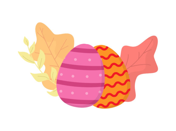 Easter Eggs Pink Orange Floral Vector Graphics and Illustrations