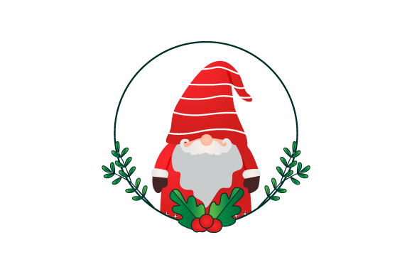 Gnome Character in Christmas Floral Fram Graphics and Illustrations