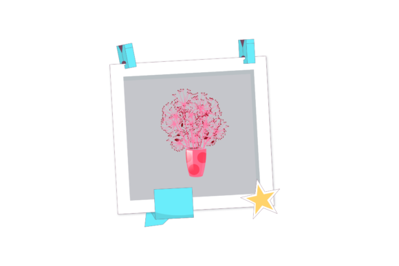 Pink Floral Flowers Drawing Photos Frame Graphics & Illustrations