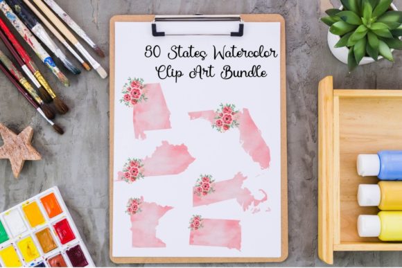 USA Map Watercolor Floral Clipart for Graphics and Illustrations